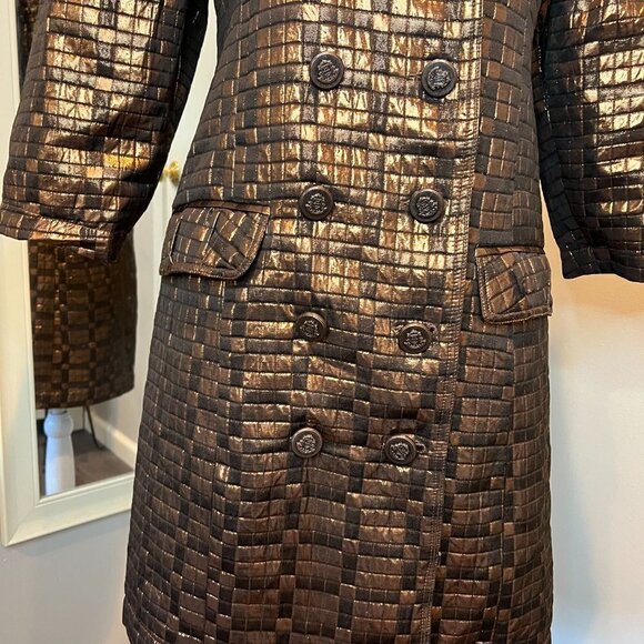 Vertigo Paris Bronze Amelia Metallic cropped sleeve trench jacket, Size Small - Picture 7 of 16